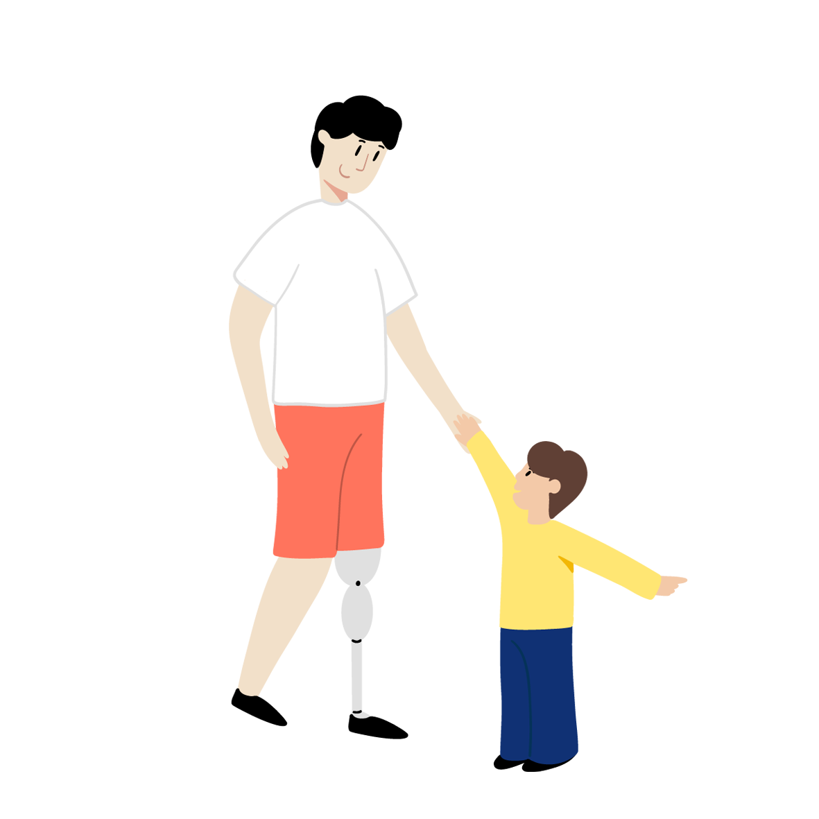 Illustration représentant un père tenant la main de son enfant.