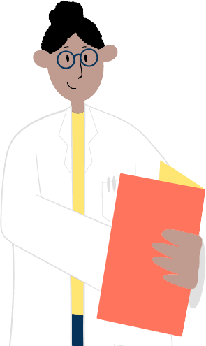 Illustration représentant un professionnel de santé portant une blouse blanche et tenant un dossier dans les mains
