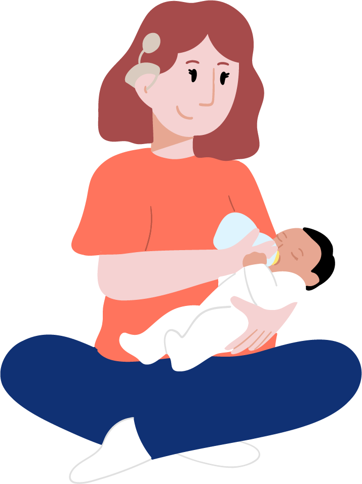 Illustration représentant une mère donnant le biberon à son bébé.