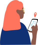 Illustration d'une personne utilisant son téléphone pour une recherche cartographique